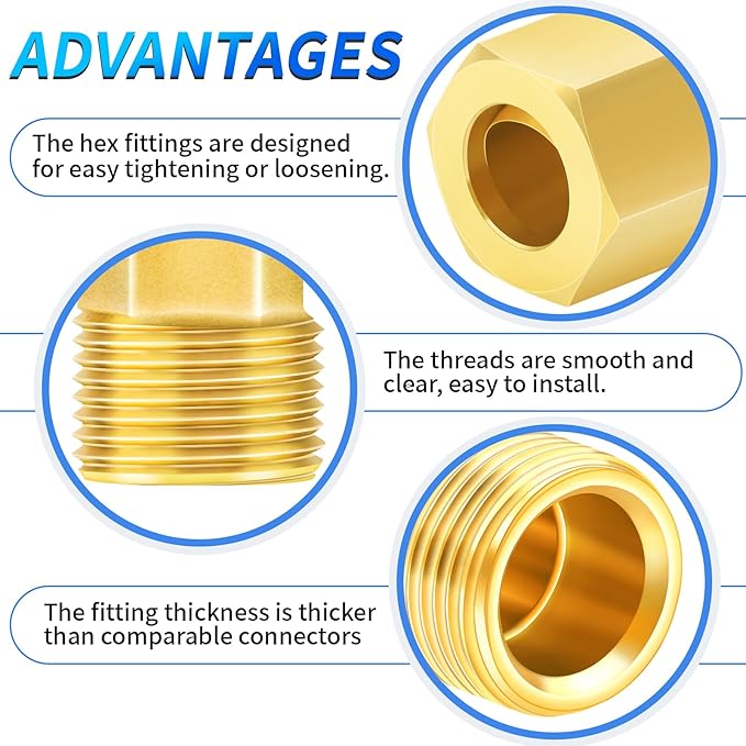 ChillWaves Brass Compression Tube Fitting, 3/8" OD x 3/8" OD 90 Degree Elbow Compression Union Connector(5-PACK)