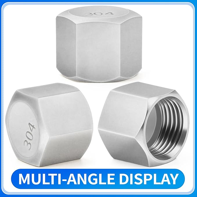 ChillWaves 304 Stainless Steel Pipe Fitting, Hex End Cap Pipe Fitting，1/4" NPT Female，Thread Adapter(12-PACK)