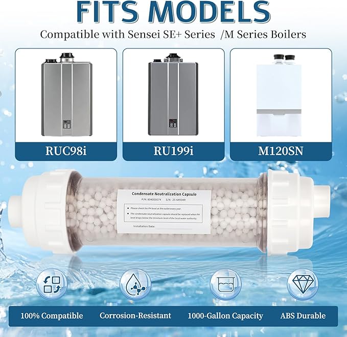 Replacement for Rinnai 804000074 Condensate Neutralizer Kit, 804000074 Neutralizer Kit with Chrome, Corrosion Protection for Tankless Water Heaters, Acid Condensate Neutralizer with Wall Installation