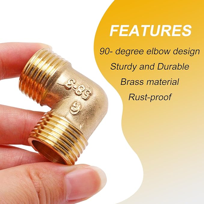 2pcs Brass Pipe Fitting 90 Degree Elbow 1/2" NPT Male to 1/2" NPT Male Pipe Fittings