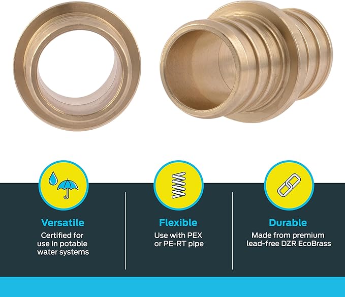 SharkBite 3/4 Inch Crimp Coupling, Pack of 25, Brass Plumbing Fitting, PEX Pipe, PE-RT, UC016LF