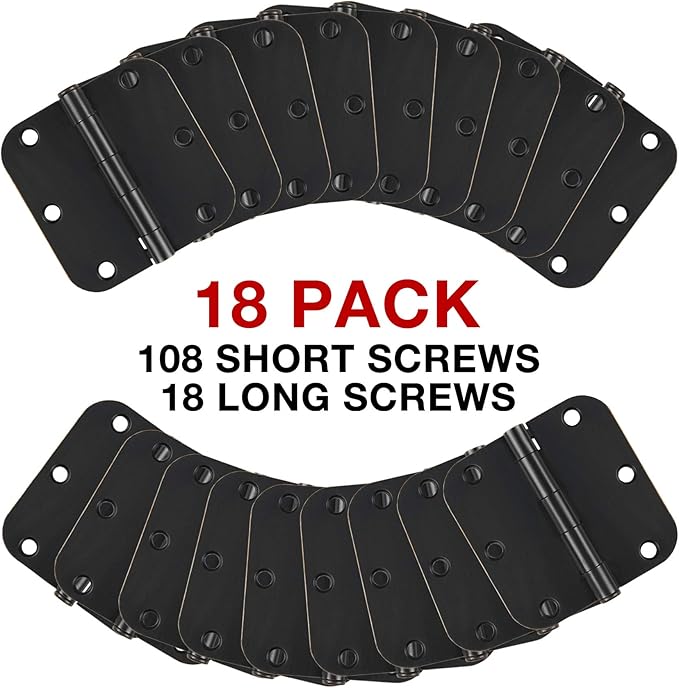 18 Pack Matte Black Interior Door Hinges Round 3.5" x 3.5 Inch 5/8" Radius Heavy-Duty Mat Hinge for Doors