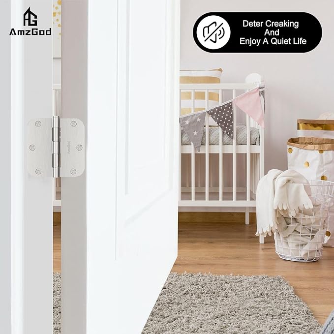 Door Hinges Brushed Nickel - 24 Pack Nickel Door Hinges 3.5 Inch Rounded Interior Satin Nickel Door Hinge with 5/8" Radius - Flat Iron Residential Standard 3 1/2 Inches Silver Door Hardware
