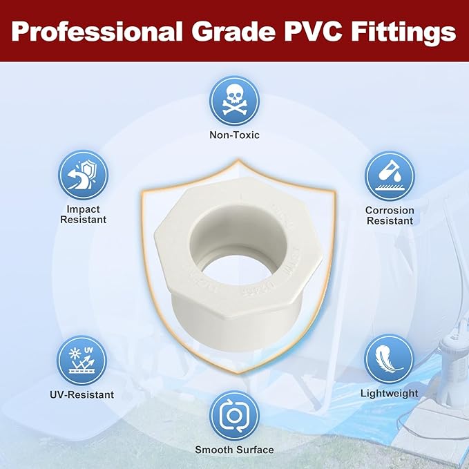 25Pcs 1 1/2" x 1" PVC Reducer Bushing Fitting, SCH40 (Spigot x Socket) Furniture Grade PVC Pipe Fitting, Reducer Bush Adapter for Home Sewer Plumbing, Industrial, Pipe Connection