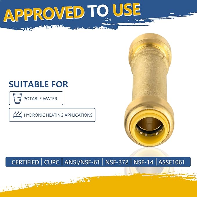 Slip Coupling,1/2 Inch Push-fit Slip/Repair Coupling with Disconnect Clip, 1/2" Push Fittings for Copper, PE-RT, CPVC Pipe(Pack of 5)(PF106)