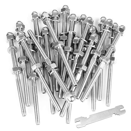 BLIKA 20 Pack 1/8" Cable Railing Swage Threaded Stud Tension End Fitting Terminal for Cable Deck Railing, T316 Stainless Steel, Swage Threaded Terminal, 1/8" Cable Railing Hardware