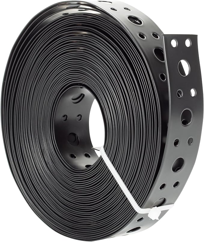 Metal Strap 1-Inch x 33FT 0.6mm Thickness for Pipe Support Pipe Hanger Strap Metal Strapping with Holes Black