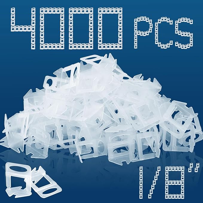 1/8" Tile Leveling System Spacers 4000 PCS Tile Leveling Clips Kit Prevent Tile lippage Leveler Spacers for DIY Professional Ceramic Tile and Stone Installation (1/8 IN, 4000)
