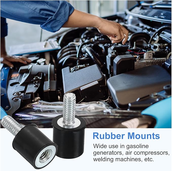 uxcell M4 Rubber Mounts, 2Pcs 10x10mm(DxH) Rubber Cylindrical Anti Vibration Isolator Shock Absorber with Lock Nut for Car Bobbin Generator Air Compressors