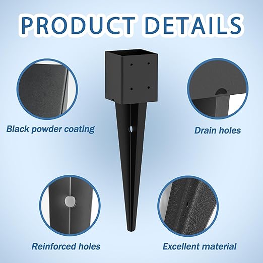 1 Pack 4x4 Fence Post Anchor Ground Spike – Heavy Duty 24" Metal Post Base (Fit 3.6"x3.6") Black Powder-Coated for Mailbox, Deck, Fence, Railing