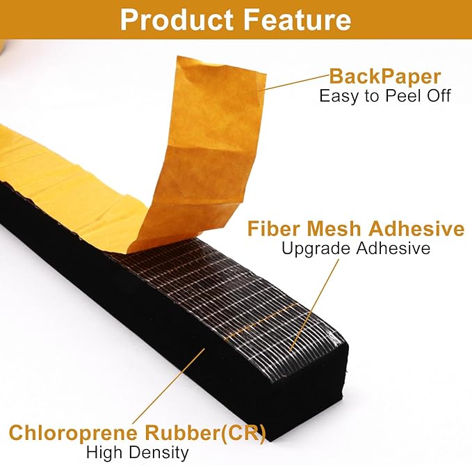 Weather Stripping Door Seal Strip, Strong Adhesive, Cold Insulation, Weatherproof, High Density Foam Insulation Tape for Doors, Windows, Sliding Door, Black (1 in x 3/4 in x 13 Ft)