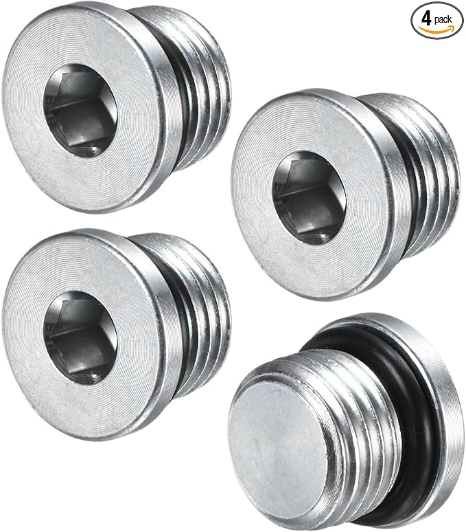 4-Pack 9/16-18UNF Inner Hex Head Pipe Fitting Plug, Carbon Steel Sensor Socket Plug with Seal O-Ring for Terminate Pipe Ends/High Pressure Washer, Sealing Screw