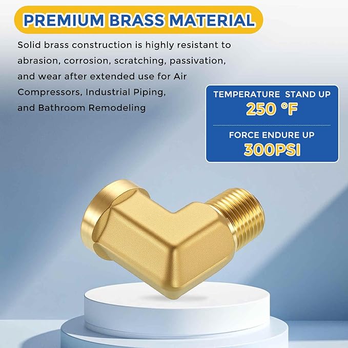 2 Pack Brass Pipe Fittings, 90 Degree 1/8" NPT FeMale to 1/8" NPT Male Barstock Street Elbow, Forged Pipe Fitting Connector for Air, Oil, LP