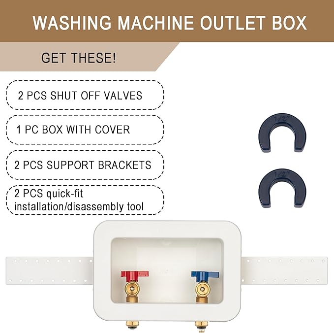 [1 Piece] Lingmfg Washing Machine Outlet Box 1/2 inch Push- to-Connect with 2 inch Central Drain, Connect 3/4 inch Washing Machine Hoses LING -WMOB-WO-WHA-5