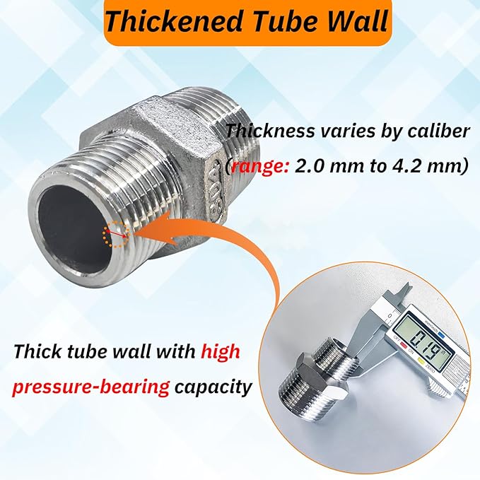 2pcs 1/2" NPT x 3/8" NPT Stainless Steel Nipple, 1/2 to 3/8 Adapter Fitting Reducing Solid Hex Stainless Steel Nipple, Male Reducer for Extending and Connecting Pipes