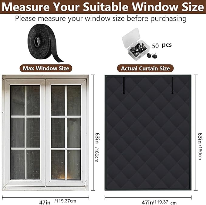 Thermal Insulated Window Cover, Window Insulation for Winter Tape Fastened Thermal Cover Roll Curtain Cold Weather Curtains Covers Kit Draft Stopper Blackouts Curtain for Home Keep Heat