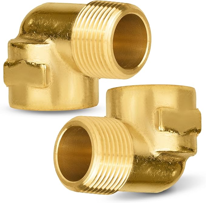 2-PCs HeSun Brass Pipe Fitting, 3/4" NPT Male x 3/4" NPT Female 90-Degree Barstock Street Elbow