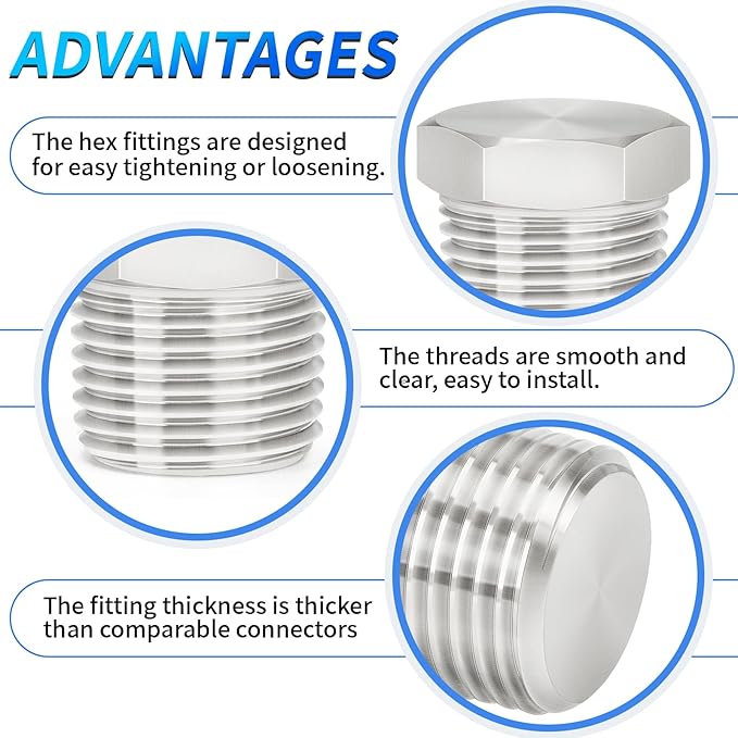 ChillWaves 304 Stainless Steel Pipe Fitting, Outer Hex Head Socket Pipe Plug Fitting，1-1/2" NPT Male，Thread Adapter(1-PACK)