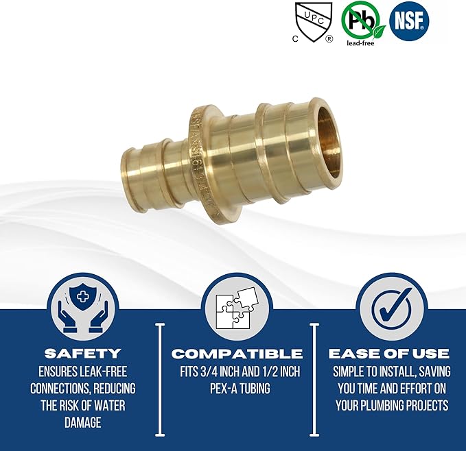 XFITTING Pex A 3/4 Inch x 1/2 Inch Pex A Reducing Coupling, 29-5-5=10XX, 10 Pieces