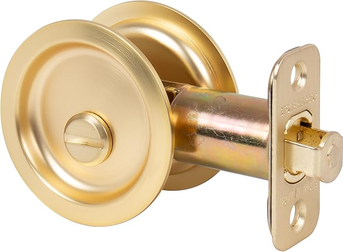 Stone Harbor Hardware Round Pocket Door Lock, Privacy Function, 2-3/8" Backset, Satin Brass