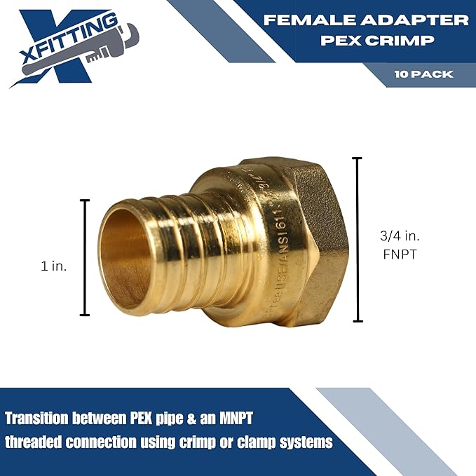 XFITTING 1 inch Pex x 3/4 inch Female NPT Adapter, 23-4-6=5X, 5 Pieces