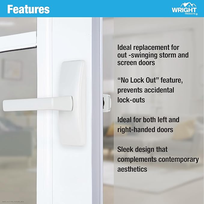 Wright Products Contemporary Lever Latch with No Lock Out Feature, Surface Mount Storm Door Handle for Metal and Wood Doors, Easy Installation, Durable Replacement Latch, White