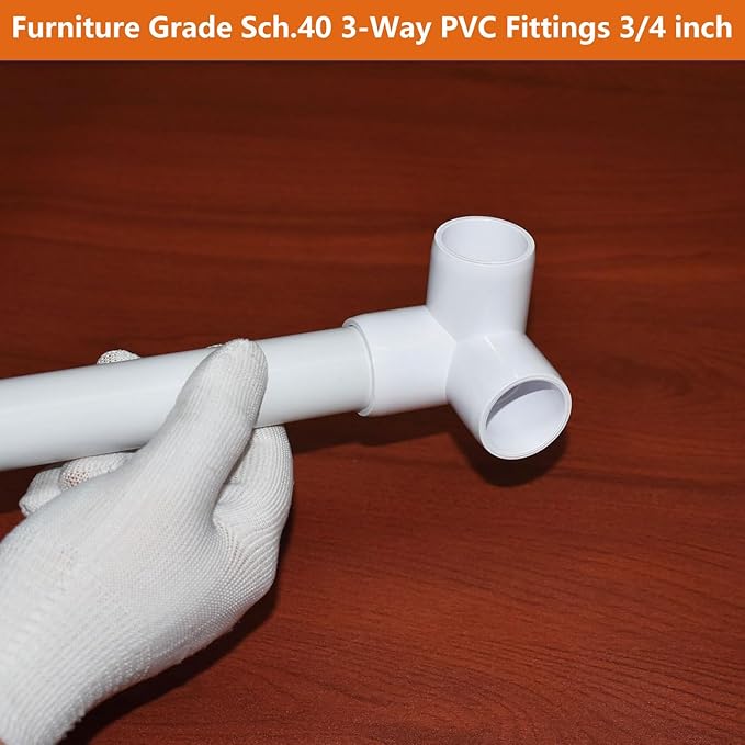 3 Way PVC Fittings 3/4 Inch (10-Pack), Furniture-Grade, Heavy-Duty Pipe Connectors for Plumbing, DIY Projects, and Home Furniture Assembly, Compatible with 3/4" Schedule 40 PVC Pipes‌