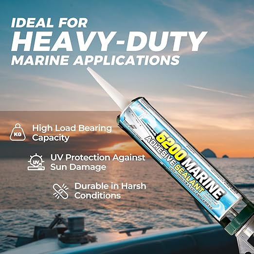 5200 Marine Sealant for Boats & RVs-Fast-Cure (30 Mins), Waterproof, UV-Resistant, High-Bond Adhesive Sealant for Hulls, Decks, Fiberglass, Wood & Metal-Eco-Friendly, Low Odor, with Gloves&Nozzle (1)