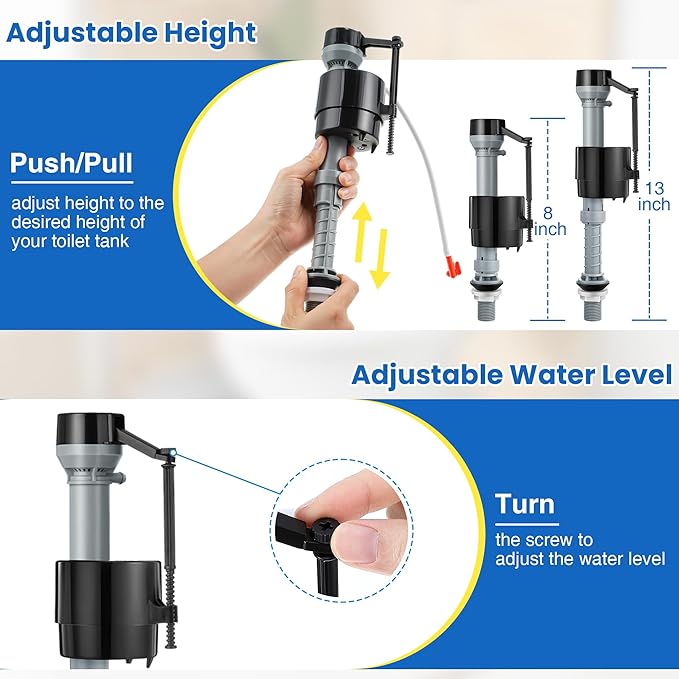 Saillong Universal Toilet Flusher Replacement Kit, Fill Valve, 2-Inch Flapper, Side Mount Handle Lever, Water-Saving, Adjustable Toilet Repair Kit Inside Tank, Easy to Install(2 Set,Dark Grey, Black)