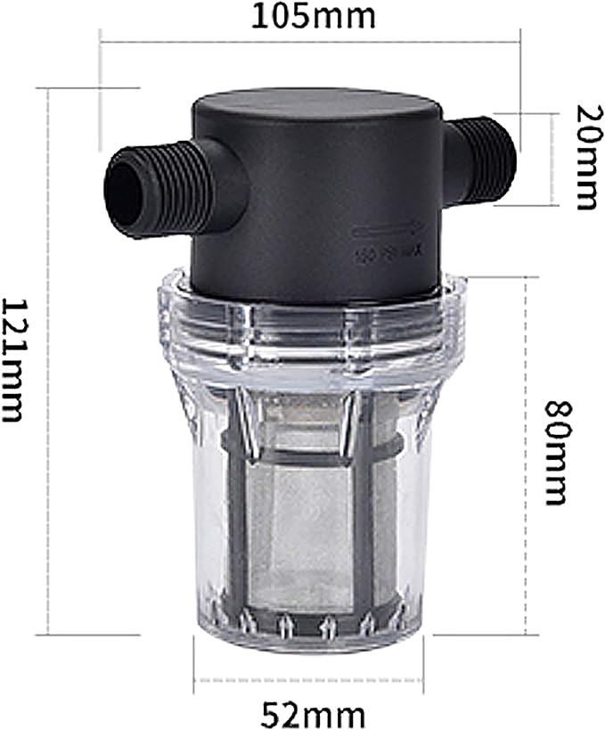 Water Filter, 1/2''Twist-On Pipe Strainer, Nylon PA66 cover, PC bowl, 304 Stainless Screen (1/2'' 80 Mesh Male water filter)