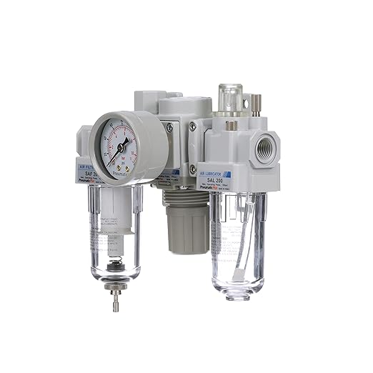 PneumaticPlus SAU200A-N02G - Dual Air System 1/4" NPT - Compressed Air Filter, Pressure Regulator & Lubricator w/Additional Free Air Port 1/4" NPT - Manual Drain, Poly Bowl