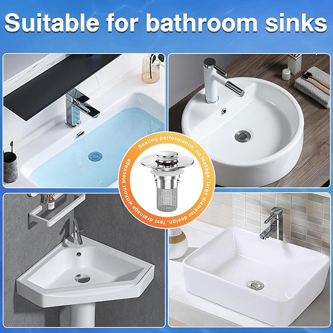 Sink Stopper Hair Catcher, Pop-up Sink Drain Strainer with Removable Stainless Steel Strainer Basket Hair Catcher, Bathroom Sink Strainer for Bathroom Sink Stopper Replacement(1PCS)
