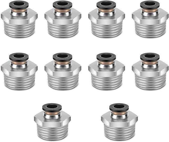 10 Pcs Push-to-Connect Fittings 1/4 Inch Tube OD x 1/2 Inch NPT Thread Pneumatic Male Straight Quick Connect Air line fittings