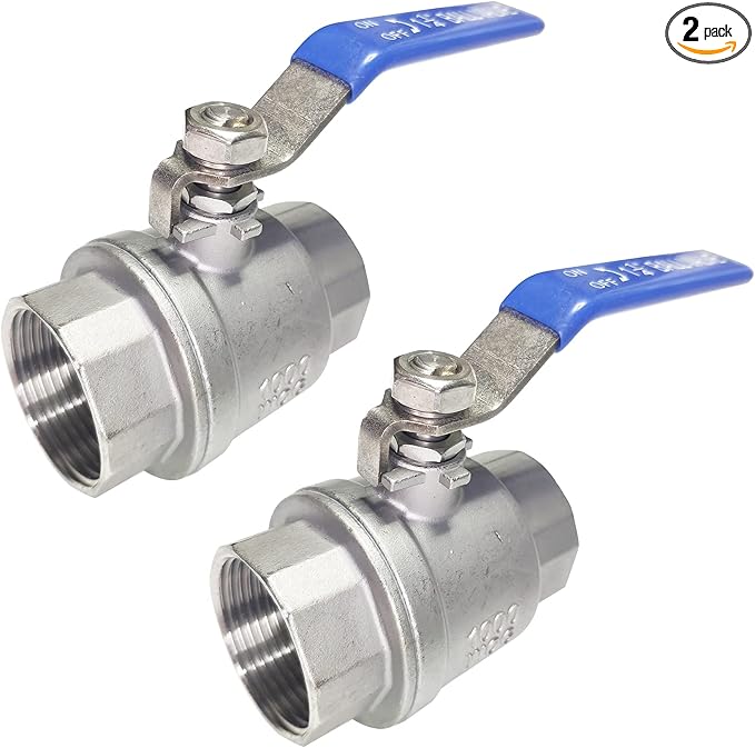 2PCS 1-1/4" Full Port Ball Valves 316 Stainless Steel NPT Female Thread Ball Valve for Water, Oil, and Gas