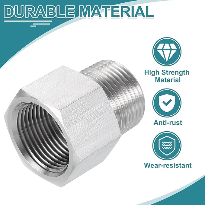 uxcell Pipe Fitting Reducing Adapter, 3/4" NPT Male x G3/4" Female 304 Stainless Steel Reducer Connectors for Water Oil Air Pressure Gauge, Silver