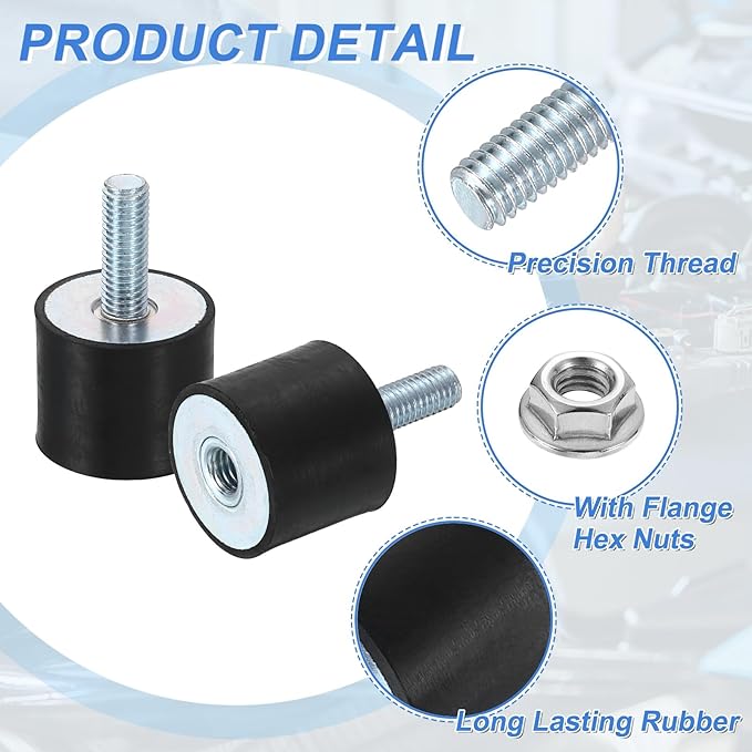 uxcell M8 Rubber Mounts, 2Pcs 30x25mm(DxH) Rubber Cylindrical Anti Vibration Isolator Shock Absorber with Lock Nut for Car Bobbin Generator Air Compressors