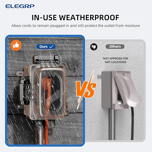 ELEGRP Outdoor GFCI Outlet with in Use Cover and Box Kit, 1 Gang, 15 Amp TRWR Self-Test GFI Receptacle, Extra Duty Metallic Electrical Outlet Box, Lockable in Use Cover, UL Listed, Black, 2 Pack