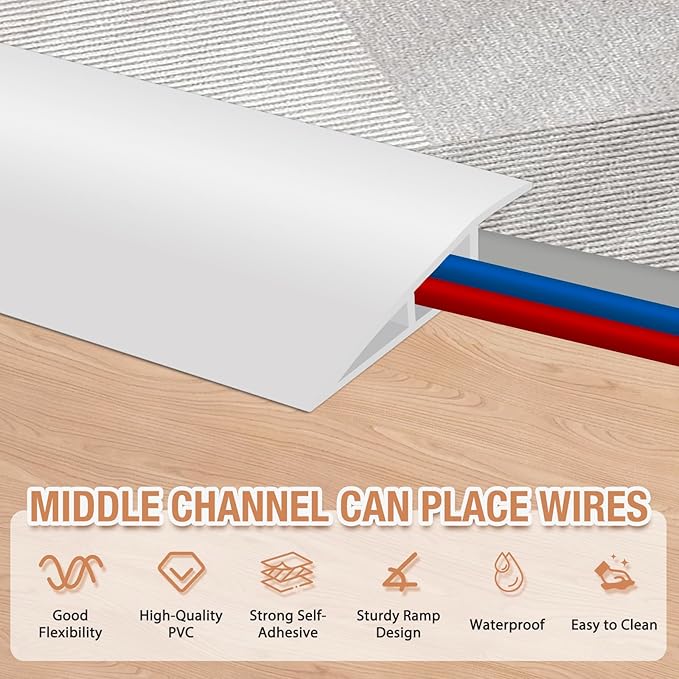 Floor Transition Strip Self Adhesive Vinyl Door Threshold for Doorways Carpet Edging Trim Overlap Edge Reducer for Laminate Floor, Carpet, Tile (White, 3/5" to 4/5", 3.3Ft)