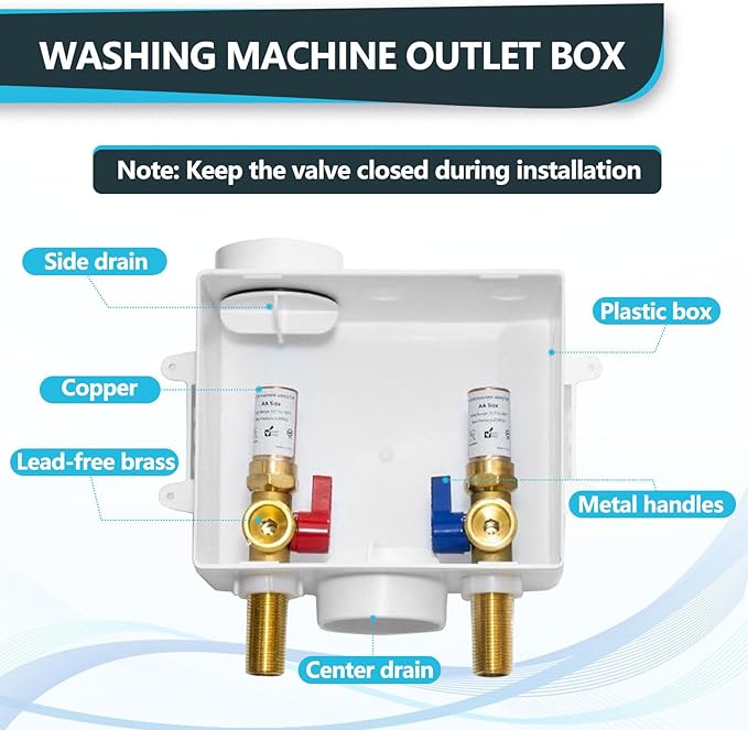 Washing Machine Outlet Box, Center Drain/Side Drain, 1/2 Inch MIP Sweat Inlet x 3/4 Inch MHT Outlet Connection, with Copper Water Hammer Arrestor (Pack of 5)(WM011-5Pack)