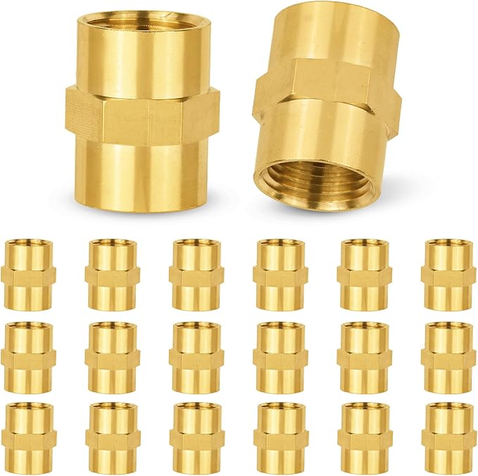 20-PCs HeSun Brass Pipe Fitting, 3/8" NPT Female x 3/8" NPT Female Hex Pipe Adapter
