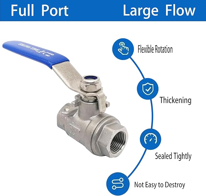 Full Port Ball Valve 3/8" NPT Heavy Duty Stainless Steel 304 For Water,Oil and Gas with Blue Handles （pack of 2）