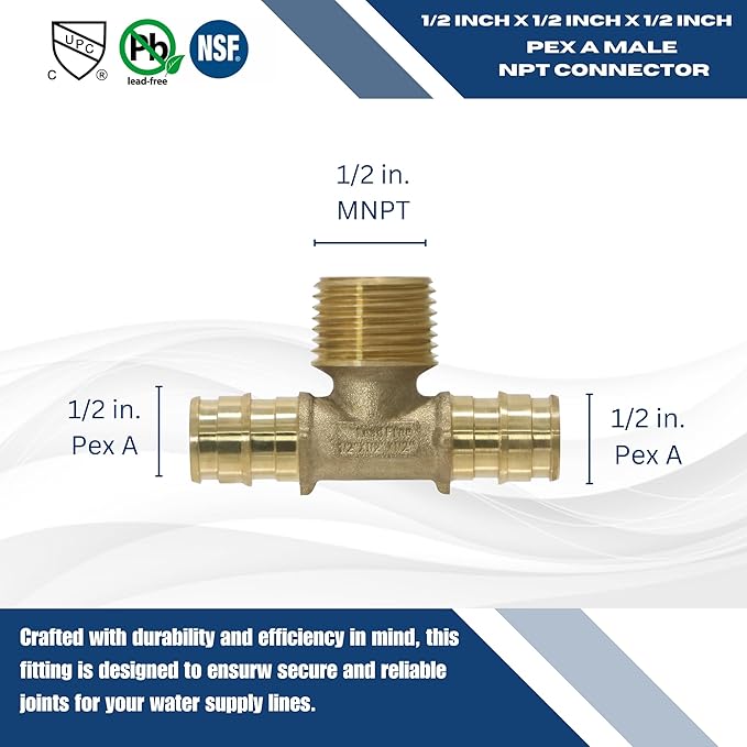 XFITTING Pex A 1/2 Inch x Pex A 1/2 Inch x 1/2 Inch Male NPT Tee, Pex A Male NPT Tee, 29-6-1=2XX, 2 Pieces