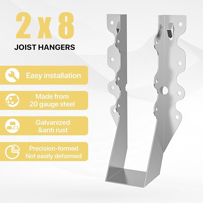 25 pcs 2x8 Joist Hanger,LU28 20 Gauge Double Shear Face Mount Joist Hanger,Hurricane Ties for Rafters Tie Brackets Great for Floor Deck and Ceiling Joists