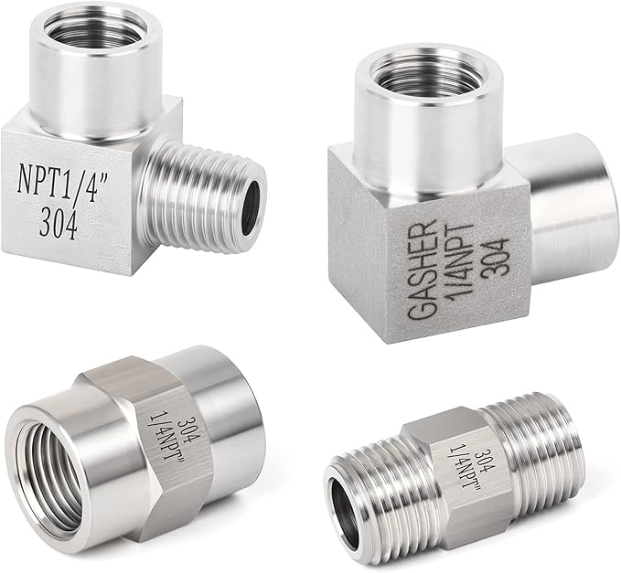 GASHER 4pcs Stainless Steel Pipe Fitting 90 Degree Barstock Street Elbow, 1/4 Inch NPT Male Pipe to 1/4 Inch NPT Female Pipe