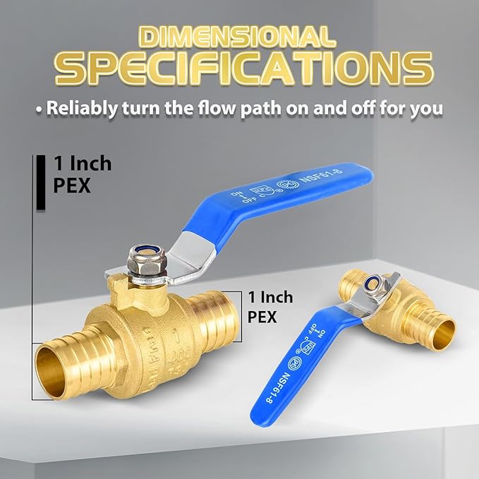 40-Pack Foskan 1 Inch PEX Crimp Full Port Ball Valve with Blue Handle, Brass Quarter Turn Shut-off Valve for PEX Tubing