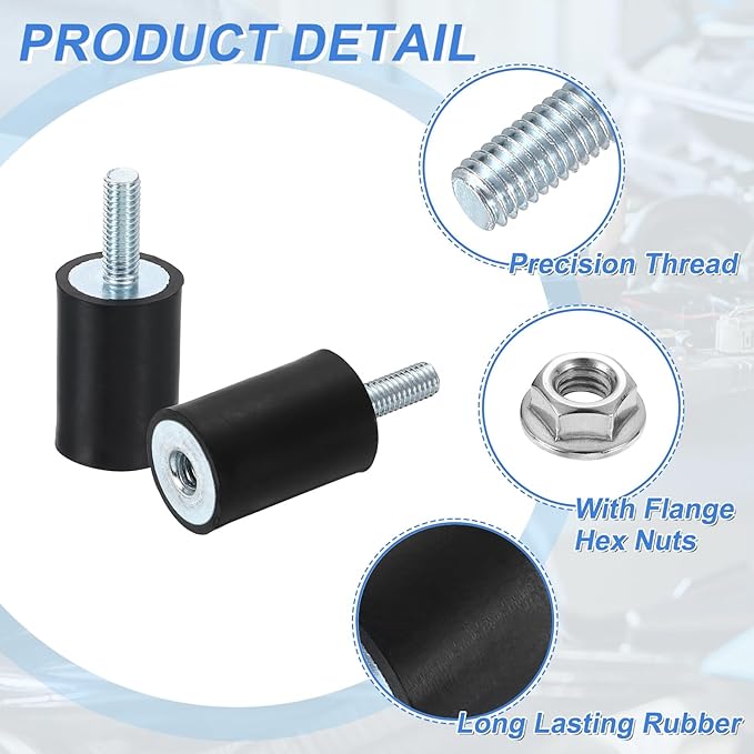 uxcell M6 Rubber Mounts, 2Pcs 20x30mm(DxH) Rubber Cylindrical Anti Vibration Isolator Shock Absorber with Lock Nut for Car Bobbin Generator Air Compressors