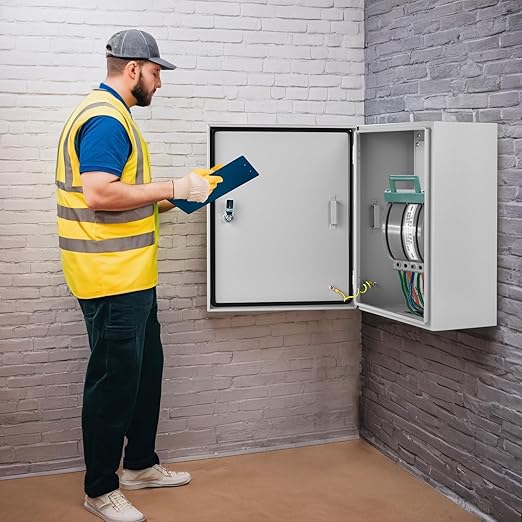 Steel Electrical Junction Box, 20 x 12 x 10 inch Waterproof & Dustproof Electrical Enclosure, Outdoor & Indoor Universal Project Box with Lock & Mounting Plate