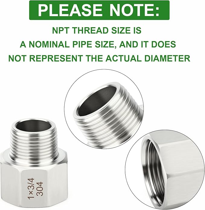 TAISHER 5PCS 304 Stainless Steel Pipe Fitting, New Reducer Adapter, 3/4" NPT Male x 1" NPT Female, Reducing Pipe Adapter Fitting