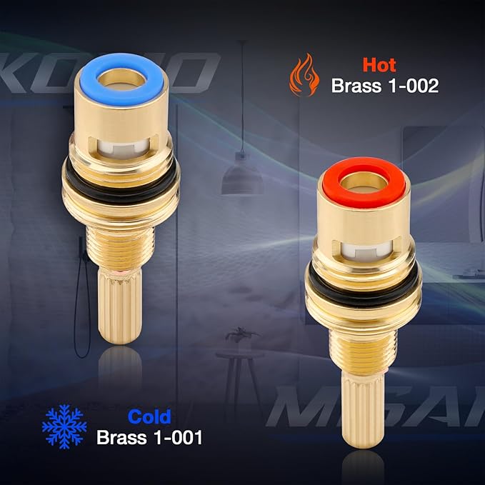 Brass 1-001 & Brass 1-002 Ceramic Valve Cartridge Set Compatible with Cold Widespread Cartridge and Hot Widespread Cartridge, Brass Construction