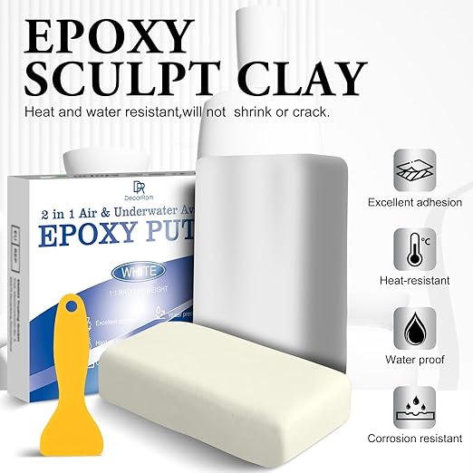 Epoxy Putty - 12oz 2 Part Strong Formula, Ceramic Repair for Cracks, Filling & Epoxy Sculpt - for Metal, Concrete, Plastic, Ceramics - Fast, Durable Concrete Crack Repair & Plumbers Putty (White)